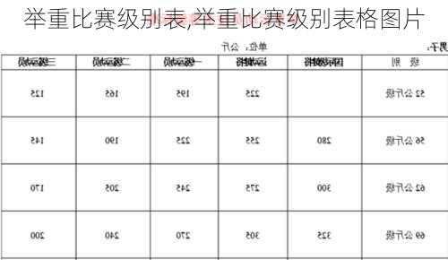 举重比赛级别表,举重比赛级别表格图片