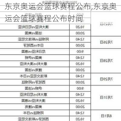 东京奥运会篮球赛程公布,东京奥运会篮球赛程公布时间