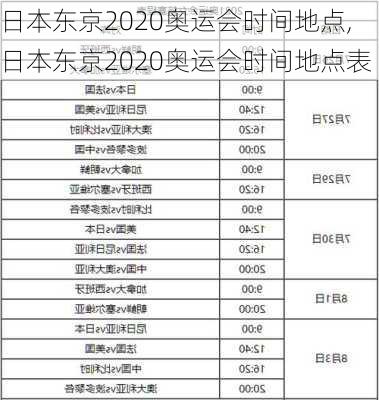 日本东京2020奥运会时间地点,日本东京2020奥运会时间地点表