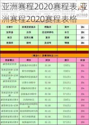 亚洲赛程2020赛程表,亚洲赛程2020赛程表格