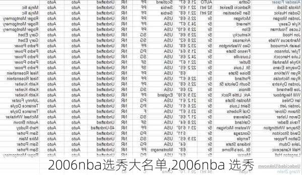 2006nba选秀大名单,2006nba 选秀