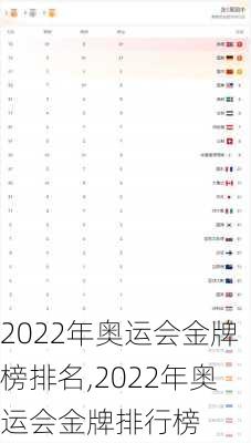 2022年奥运会金牌榜排名,2022年奥运会金牌排行榜