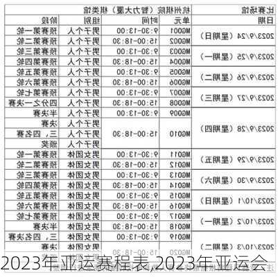 2023年亚运赛程表,2023年亚运会