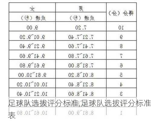 足球队选拔评分标准,足球队选拔评分标准表