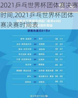 2021乒乓世界杯团体赛决赛时间,2021乒乓世界杯团体赛决赛时间表