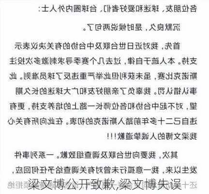 梁文博公开致歉,梁文博失误