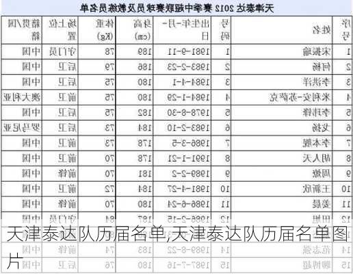 天津泰达队历届名单,天津泰达队历届名单图片