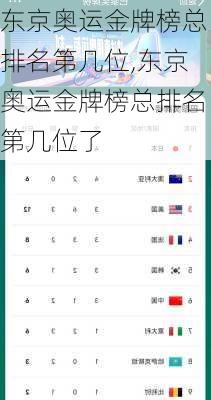 东京奥运金牌榜总排名第几位,东京奥运金牌榜总排名第几位了
