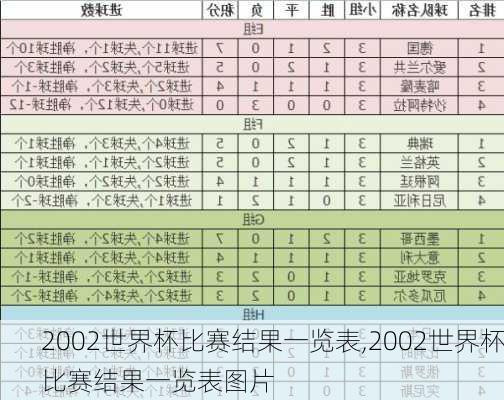 2002世界杯比赛结果一览表,2002世界杯比赛结果一览表图片