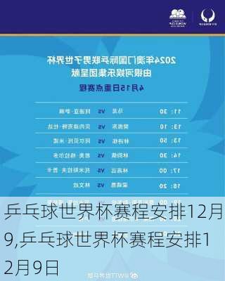 乒乓球世界杯赛程安排12月9,乒乓球世界杯赛程安排12月9日