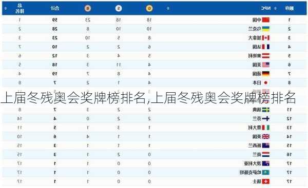 上届冬残奥会奖牌榜排名,上届冬残奥会奖牌榜排名