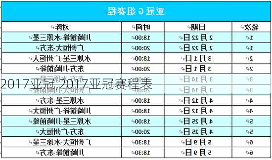 2017亚冠,2017亚冠赛程表